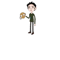 a cartoon image of a man holding a mask